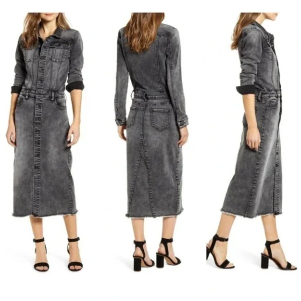 Wash Lab Piece Dyed Denim Dress in Black Size Small